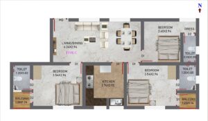 Type C | 3BHK | 1265 Sq.Ft.